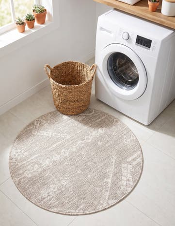 Gray Easy-Clean Bohemian Indoor / Outdoor Round Rug