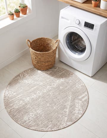 Gray Easy-Clean Bohemian Indoor / Outdoor Round Rug