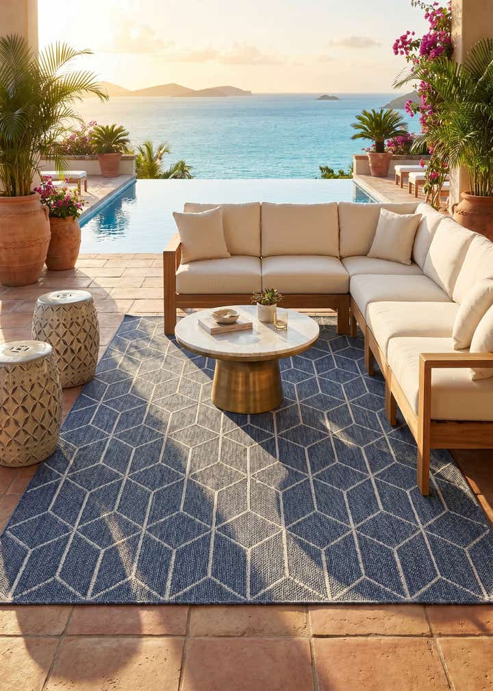6' 1 x 9' Easy-Clean Lattice Indoor / Outdoor Rug