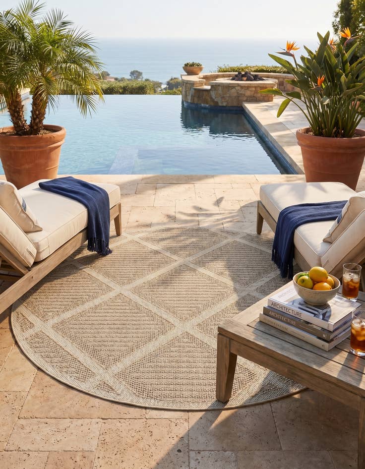 Detail image of 7' 10 x 7' 10 Easy-Clean Lattice Indoor / Outdoor Round Rug