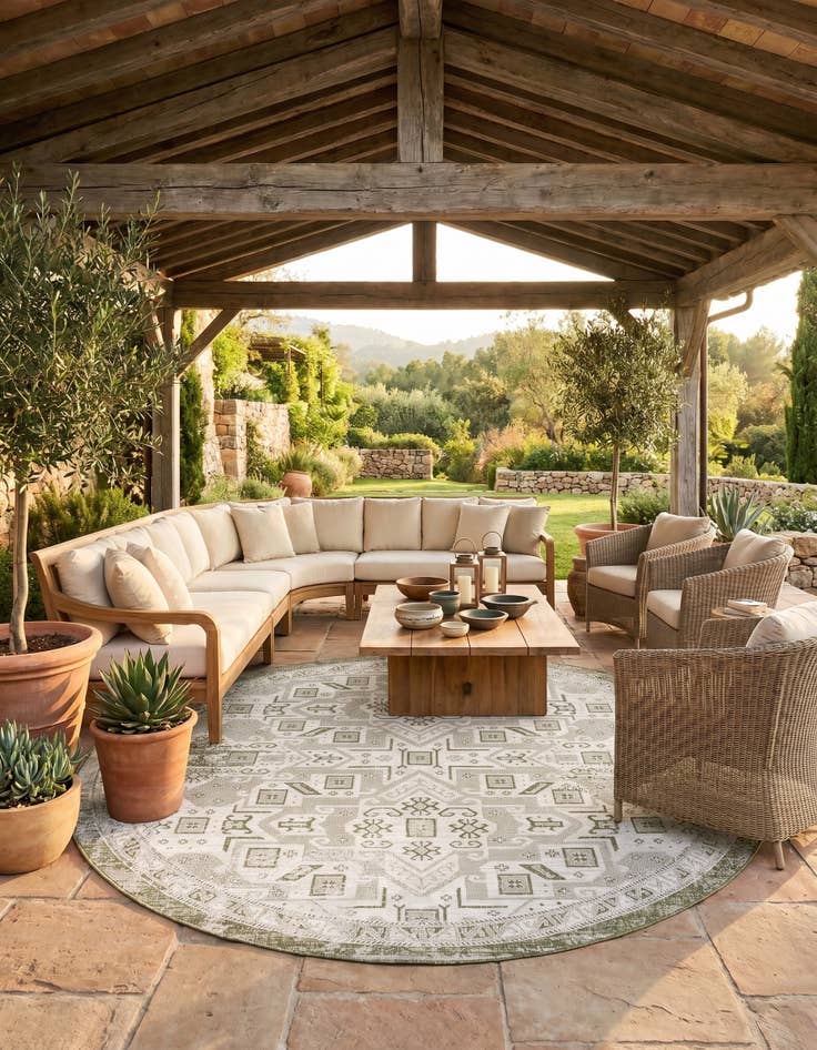 Detail image of 10' x 10' Easy-Clean Aztec Indoor / Outdoor Round Rug