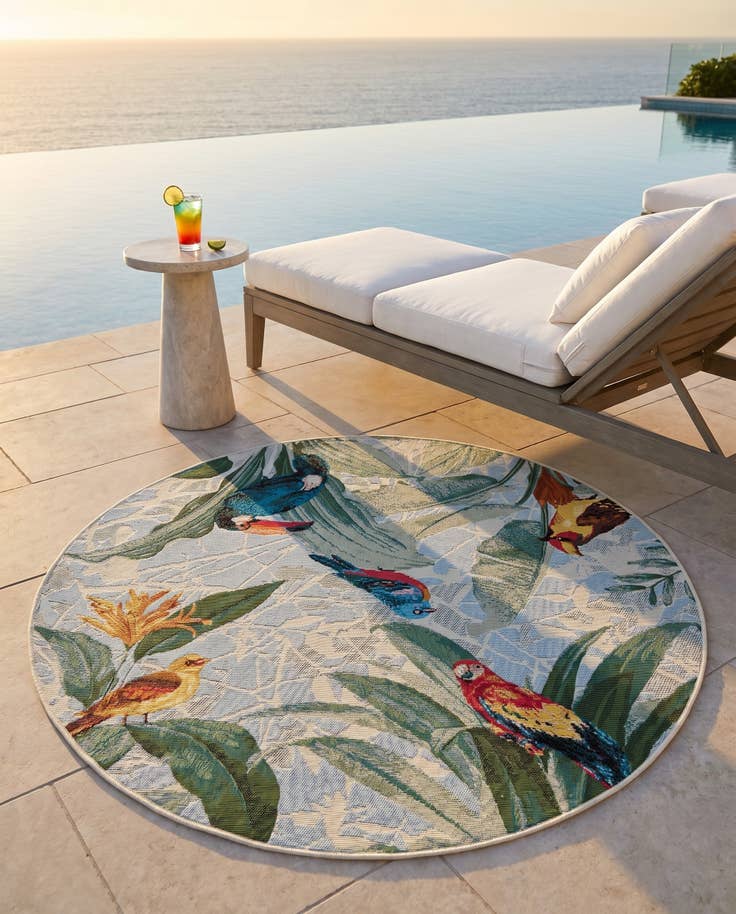 Detail image of 4' x 4' Easy-Clean Botanical Indoor / Outdoor Round Rug