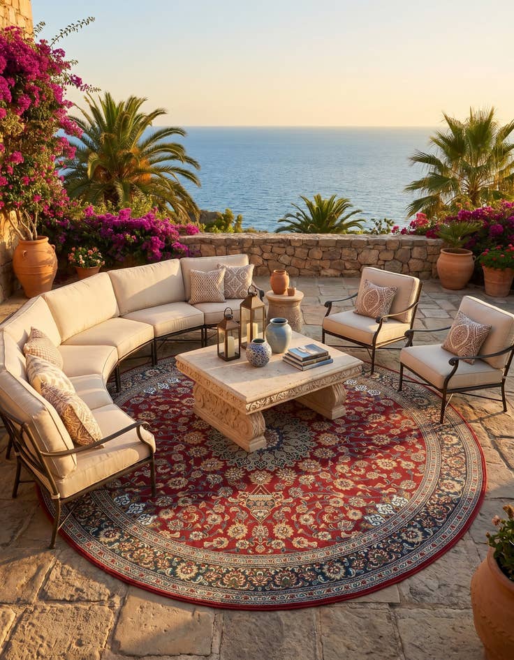 Detail image of 10' x 10' Easy-Clean Traditional Indoor / Outdoor Round Rug