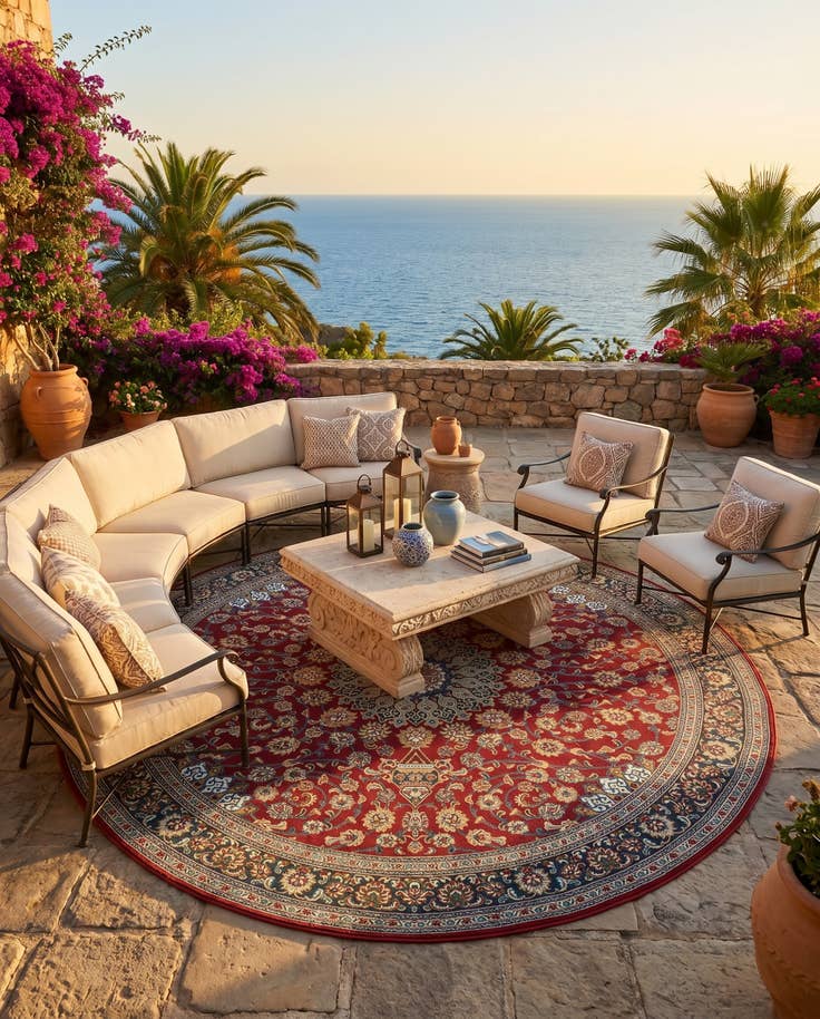 Detail image of 10' x 10' Easy-Clean Traditional Indoor / Outdoor Round Rug