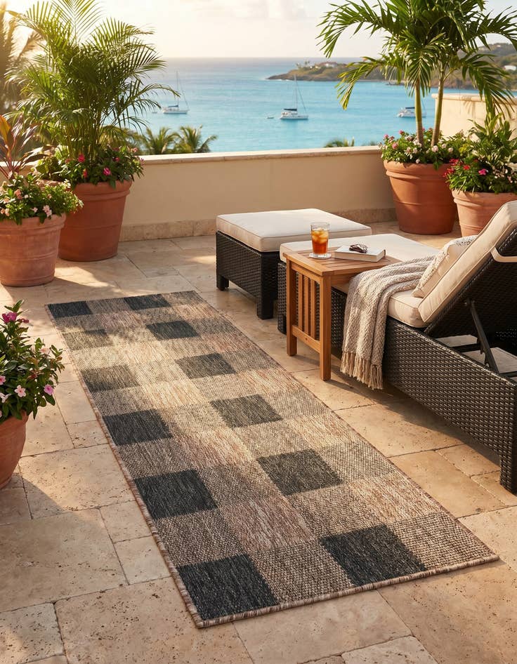 Detail image of 2' x 6' Easy-Clean Checkered Indoor / Outdoor Runner Rug