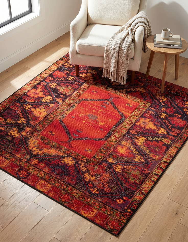 Detail image of 5' 3 x 5' 3 Easy-Clean Tribal Indoor / Outdoor Square Rug