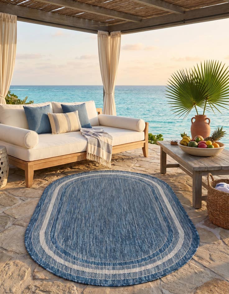 Detail image of 3' x 5' 3 Easy-Clean Border Indoor / Outdoor Oval Rug