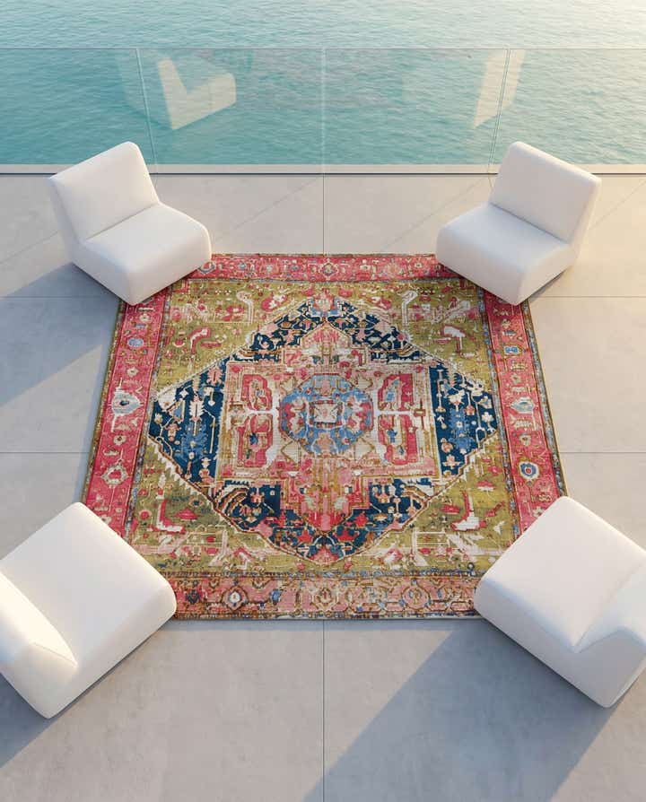 6' x 6' Easy-Clean Traditional Indoor / Outdoor Square Rug