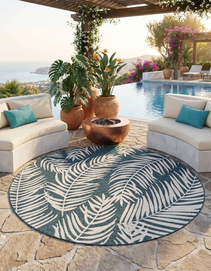 Detail image of 10' x 10' Easy-Clean Botanical Indoor / Outdoor Round Rug