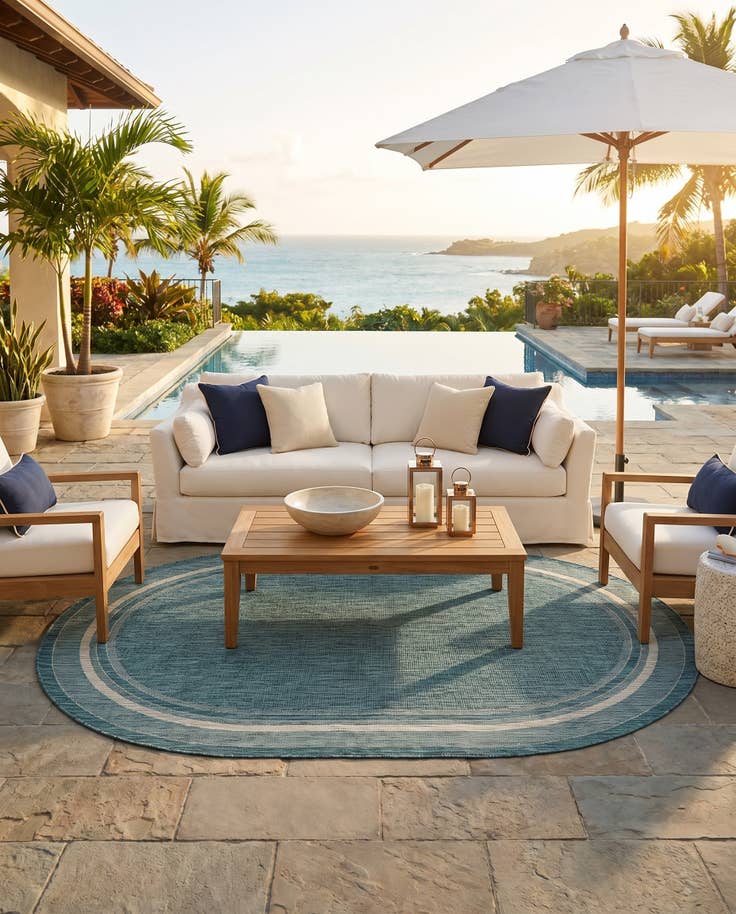 Detail image of 7' 10 x 10' Easy-Clean Border Indoor / Outdoor Oval Rug