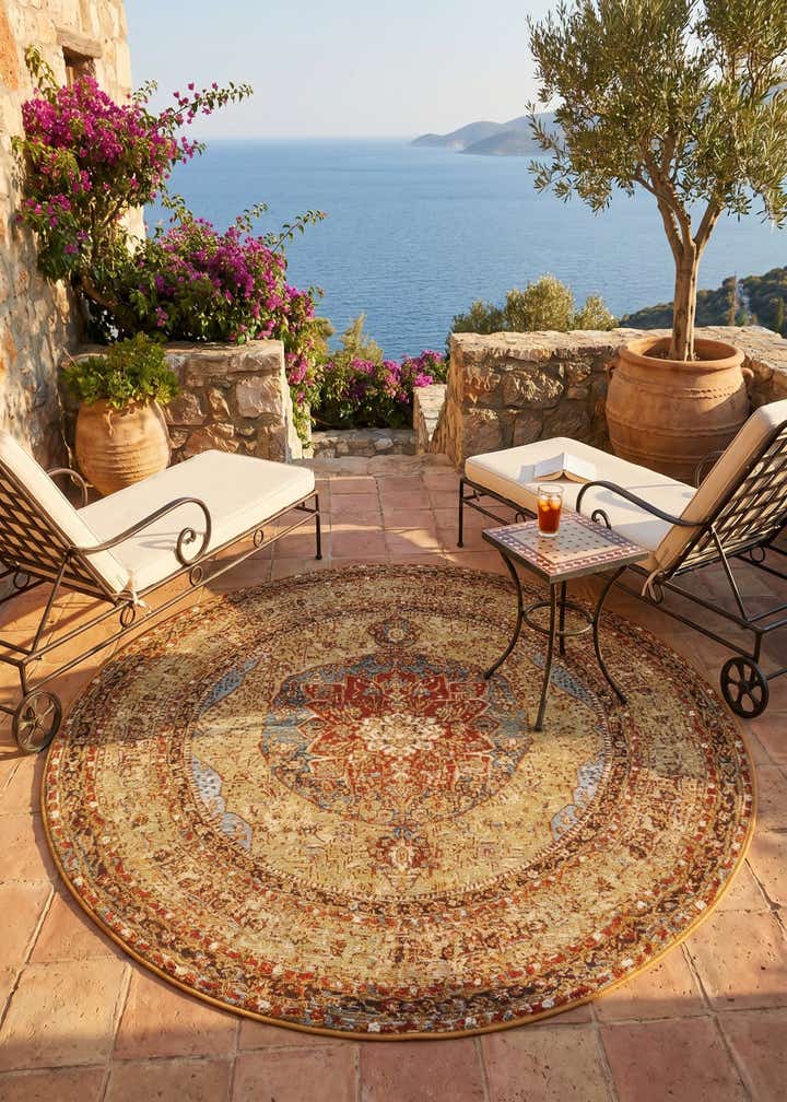 5' 3 x 5' 3 Easy-Clean Traditional Indoor / Outdoor Round Rug