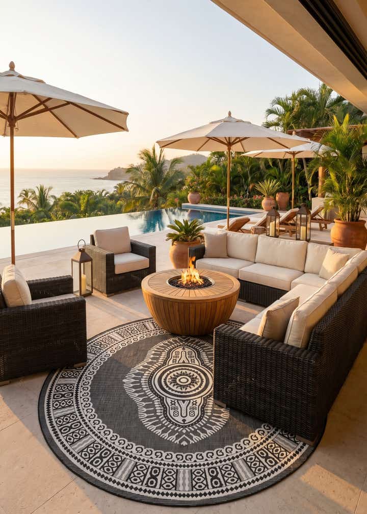 10' x 10' Easy-Clean Traditional Indoor / Outdoor Round Rug