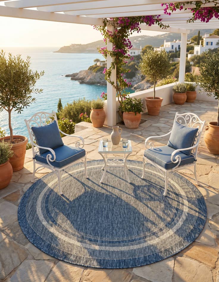 Detail image of 5' 3 x 5' 3 Easy-Clean Border Indoor / Outdoor Round Rug