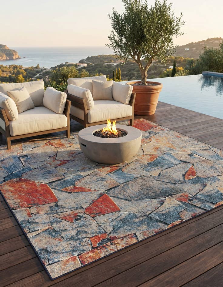 Detail image of 10' x 10' Easy-Clean Modern Indoor / Outdoor Square Rug