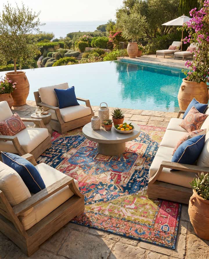 7' 10 x 7' 10 Easy-Clean Traditional Indoor / Outdoor Square Rug