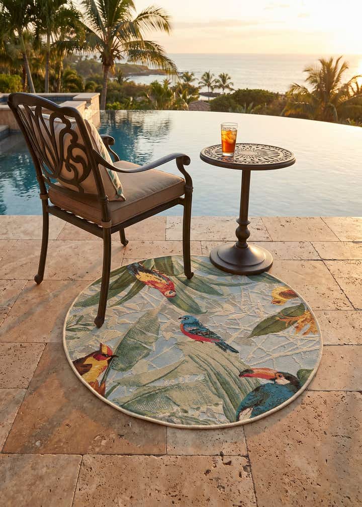 3' x 3' Easy-Clean Botanical Indoor / Outdoor Round Rug