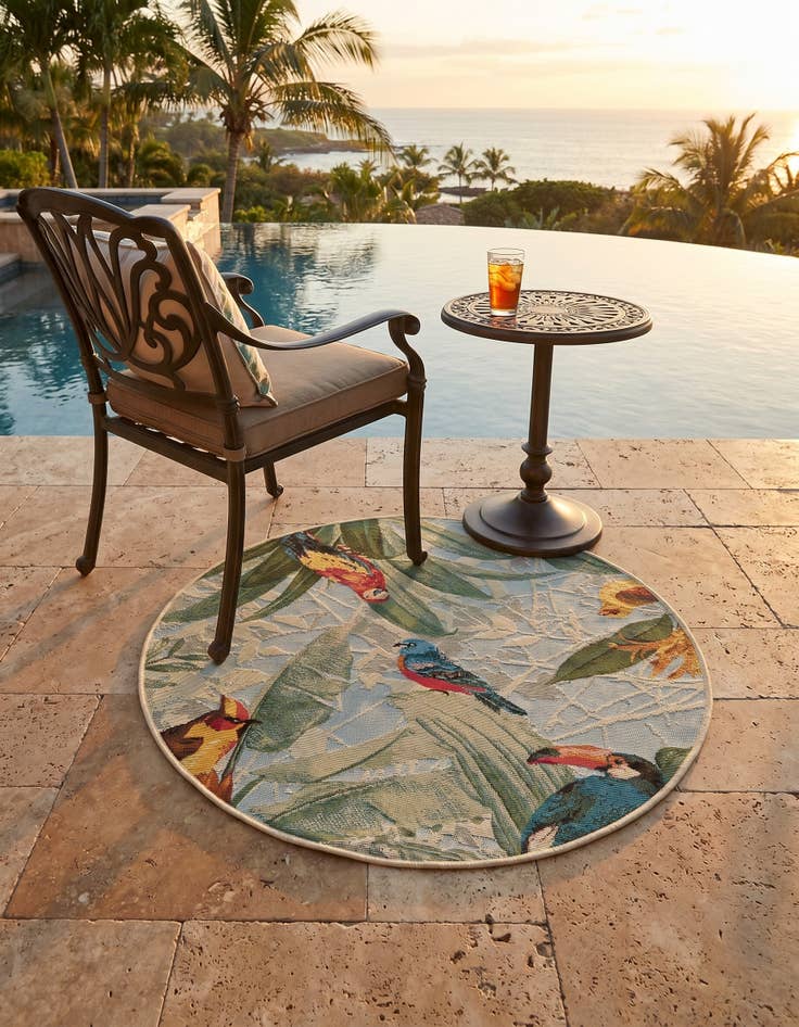 Detail image of 3' x 3' Easy-Clean Botanical Indoor / Outdoor Round Rug