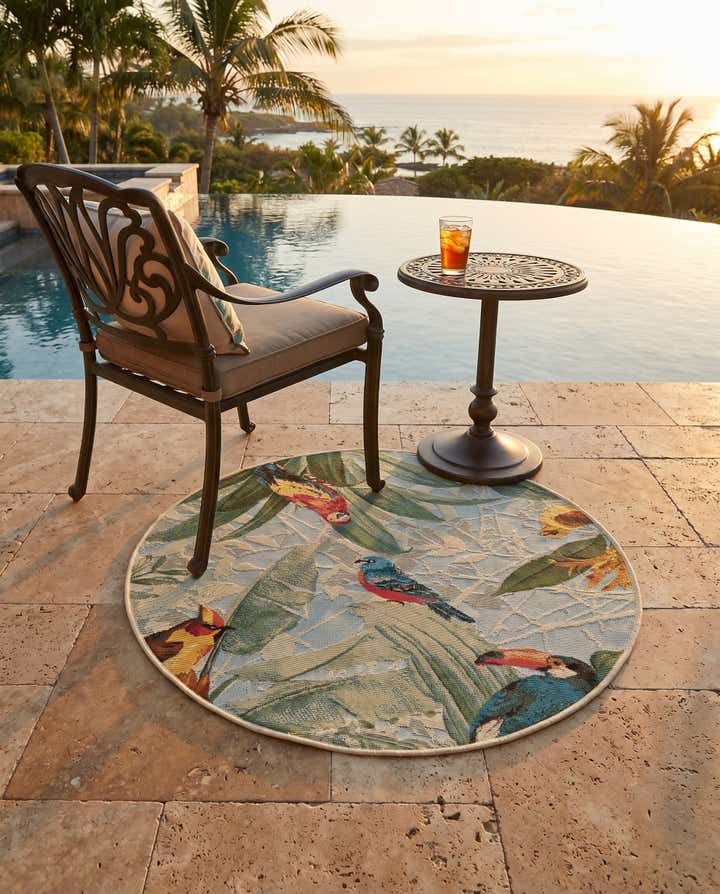 3' x 3' Easy-Clean Botanical Indoor / Outdoor Round Rug