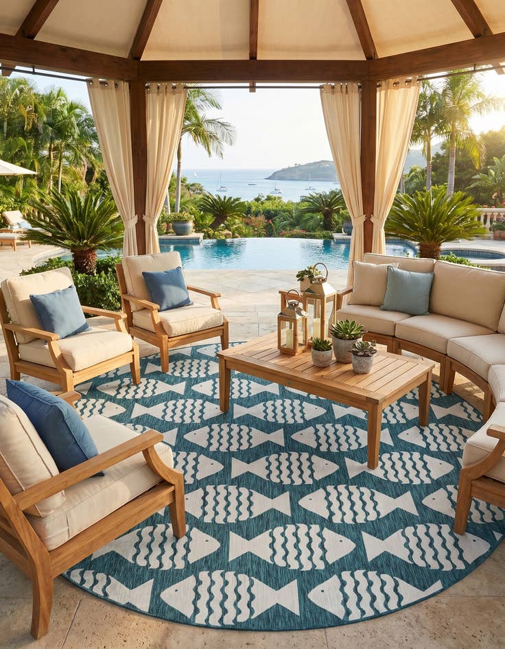 Detail image of 13' x 13' Easy-Clean Coastal Indoor / Outdoor Round Rug