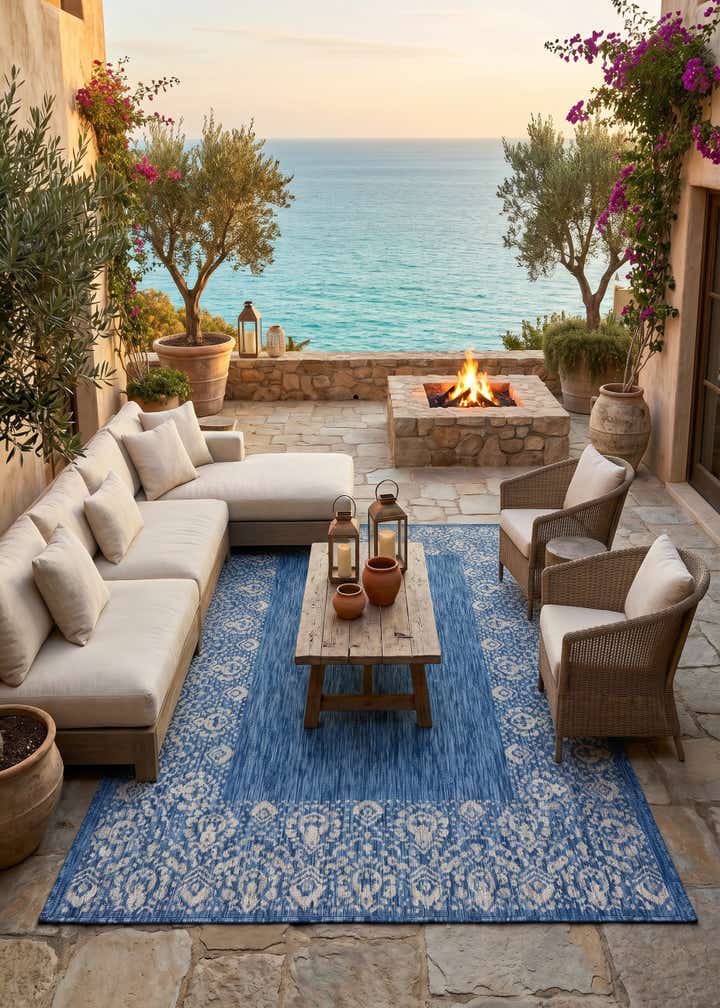 6' x 9' Easy-Clean Border Indoor / Outdoor Rug