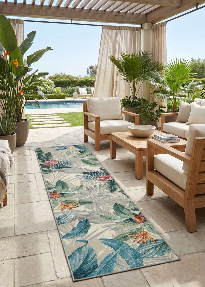2' 7 x 10' Easy-Clean Botanical Indoor / Outdoor Runner Rug
