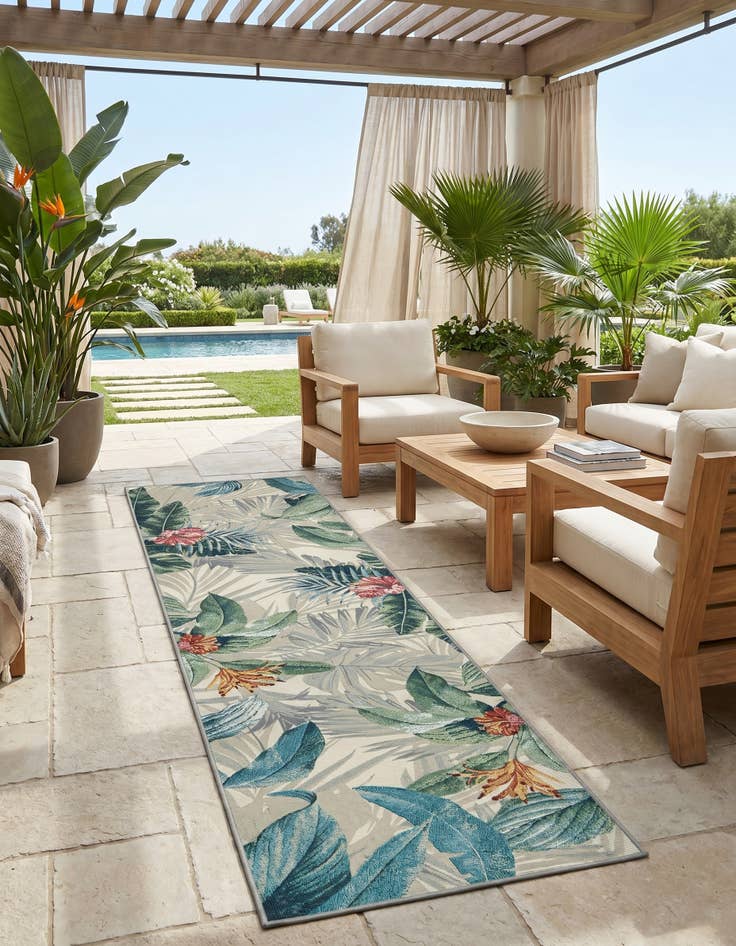 Detail image of 2' 7 x 10' Easy-Clean Botanical Indoor / Outdoor Runner Rug