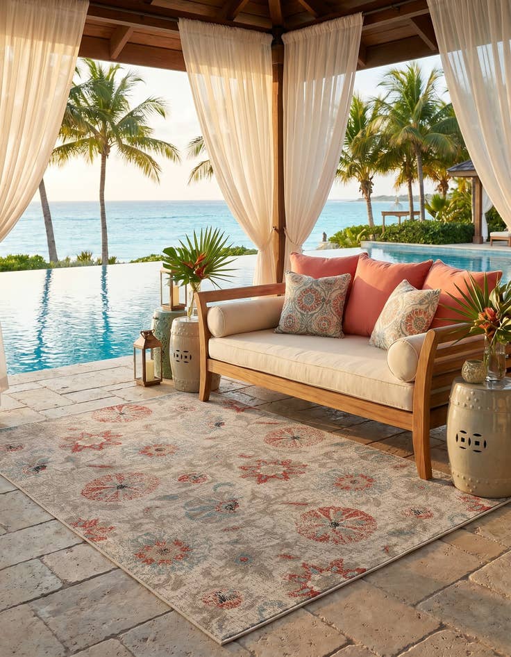 Detail image of 6' x 9' Easy-Clean Botanical Indoor / Outdoor Rug