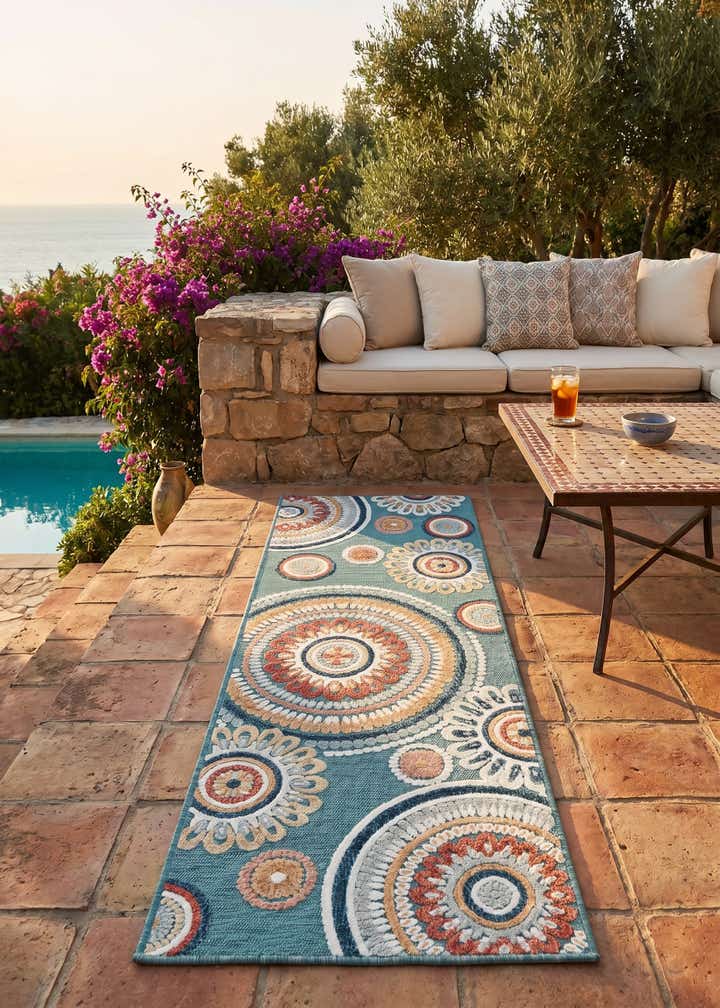 2' 2 x 6' Easy-Clean Botanical Indoor / Outdoor Runner Rug