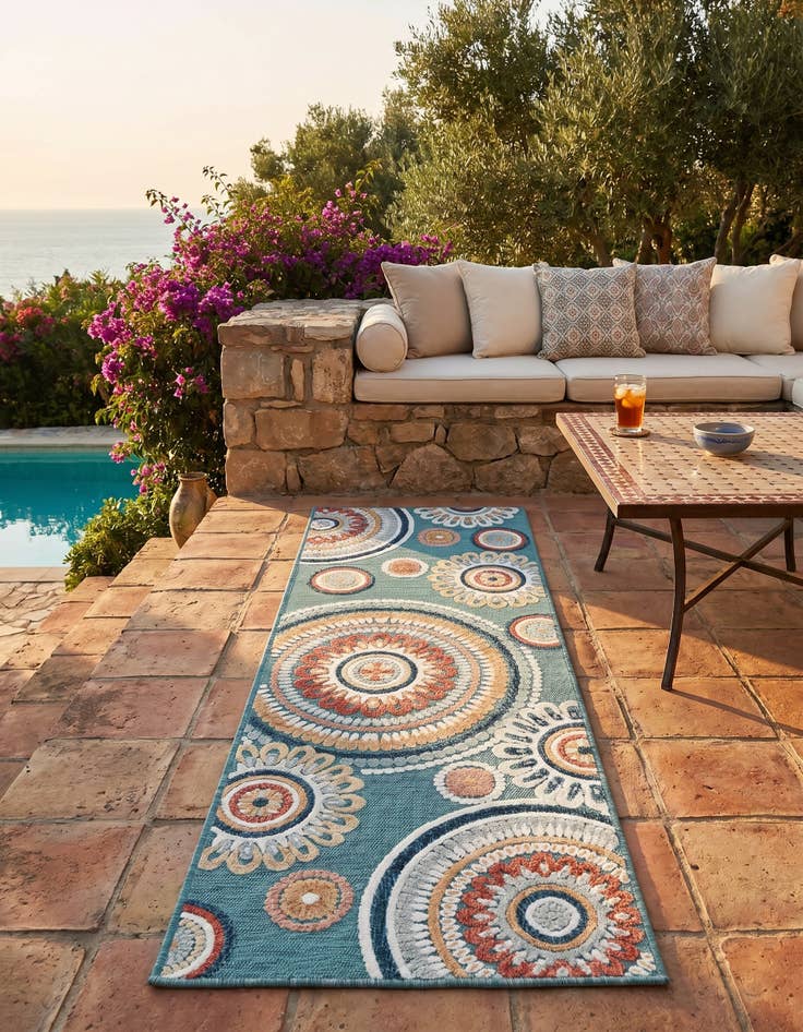 Detail image of 2' 2 x 6' Easy-Clean Botanical Indoor / Outdoor Runner Rug