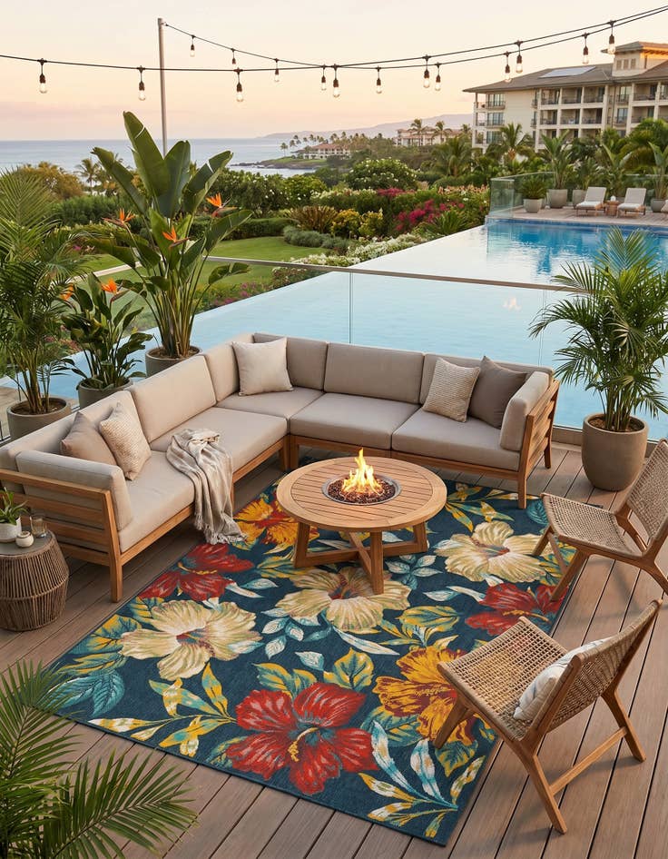 Detail image of 7' 10 x 11' Easy-Clean Coastal Indoor / Outdoor Rug