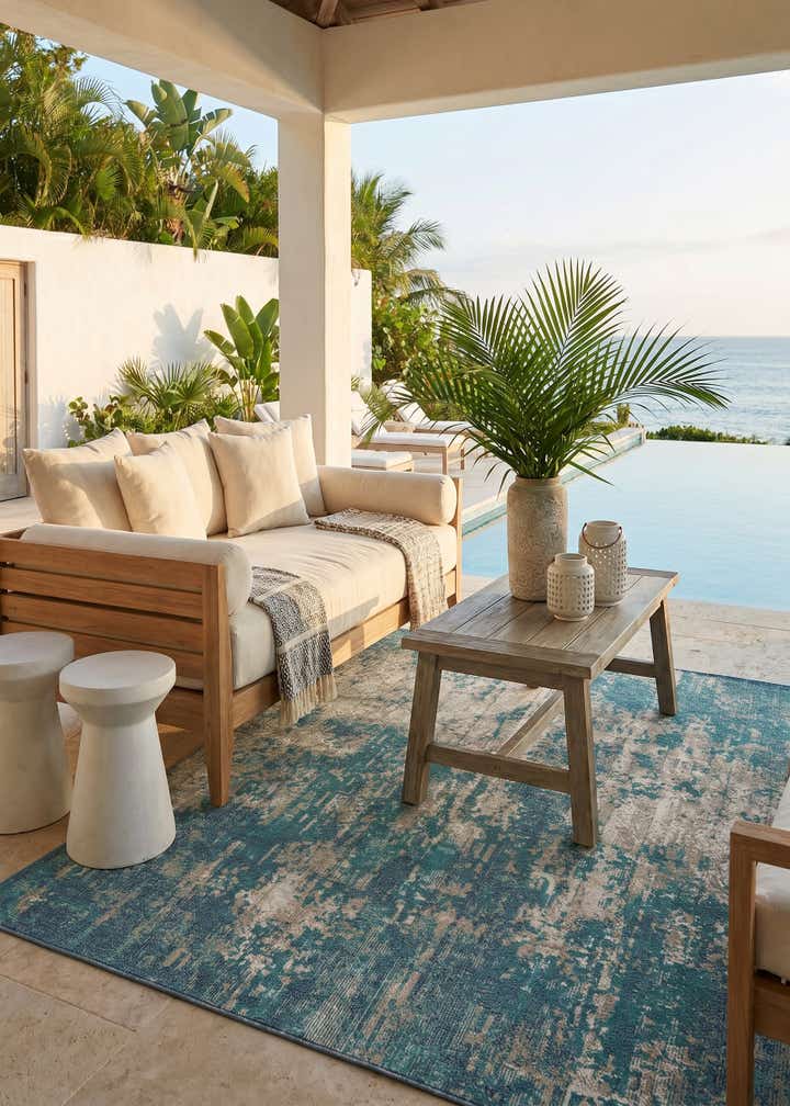 7' 10 x 7' 10 Easy-Clean Coastal Indoor / Outdoor Square Rug