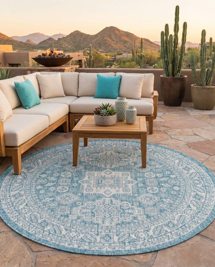 Detail image of 5' 3 x 5' 3 Easy-Clean Aztec Indoor / Outdoor Round Rug