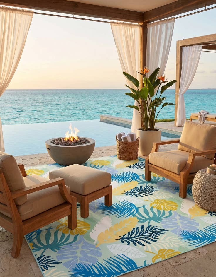 Detail image of 10' x 12' Easy-Clean Botanical Indoor / Outdoor Rug