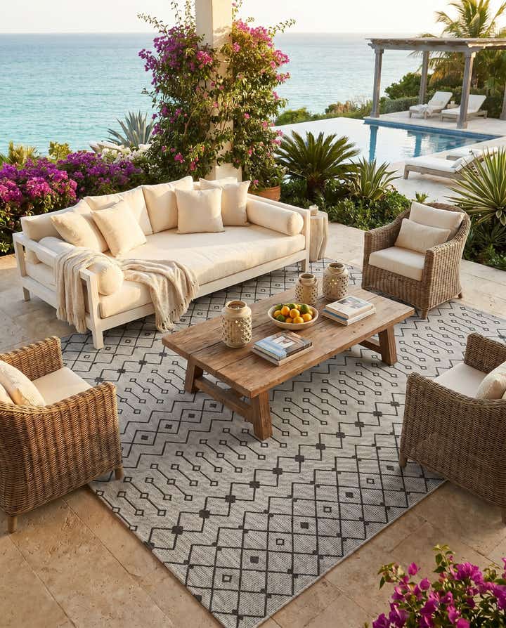 10' 8 x 10' 8 Easy-Clean Lattice Indoor / Outdoor Square Rug