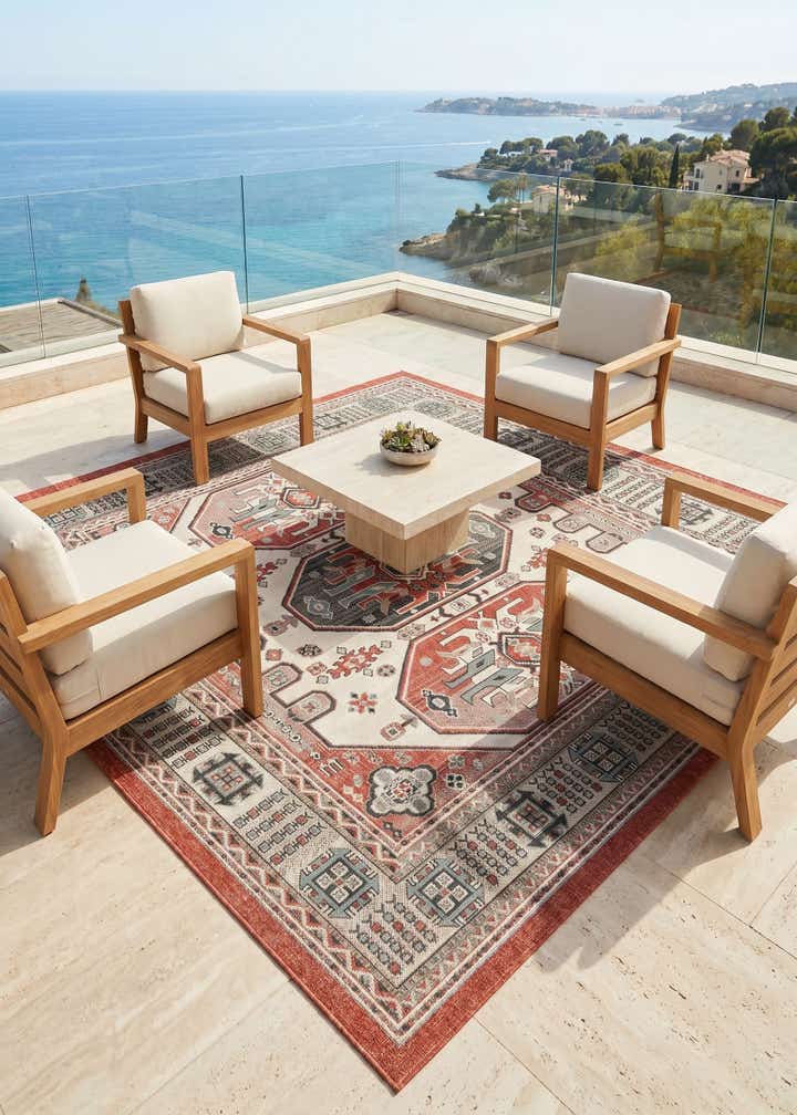 7' 10 x 7' 10 Easy-Clean Traditional Indoor / Outdoor Square Rug