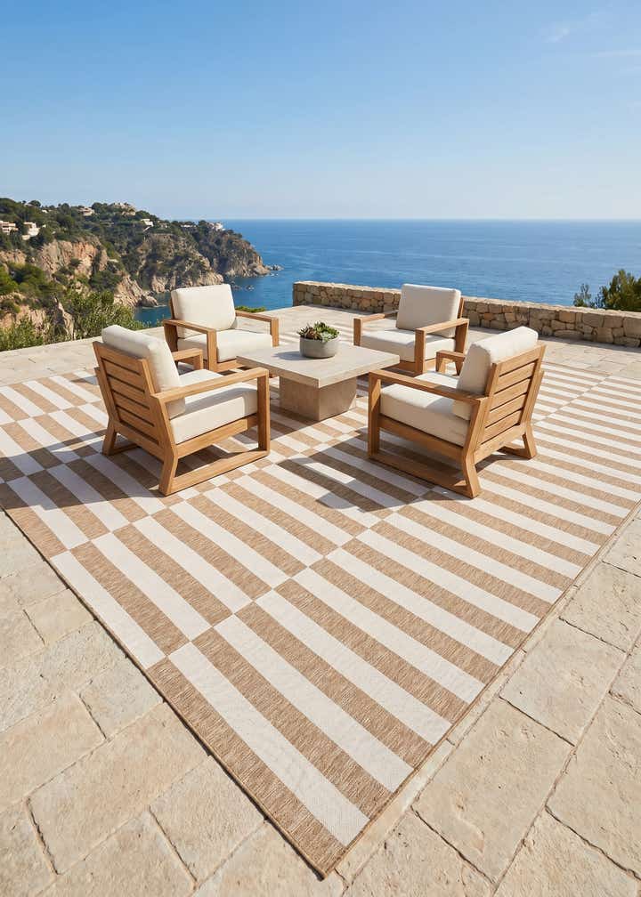 13' x 13' Easy-Clean Striped Indoor / Outdoor Square Rug