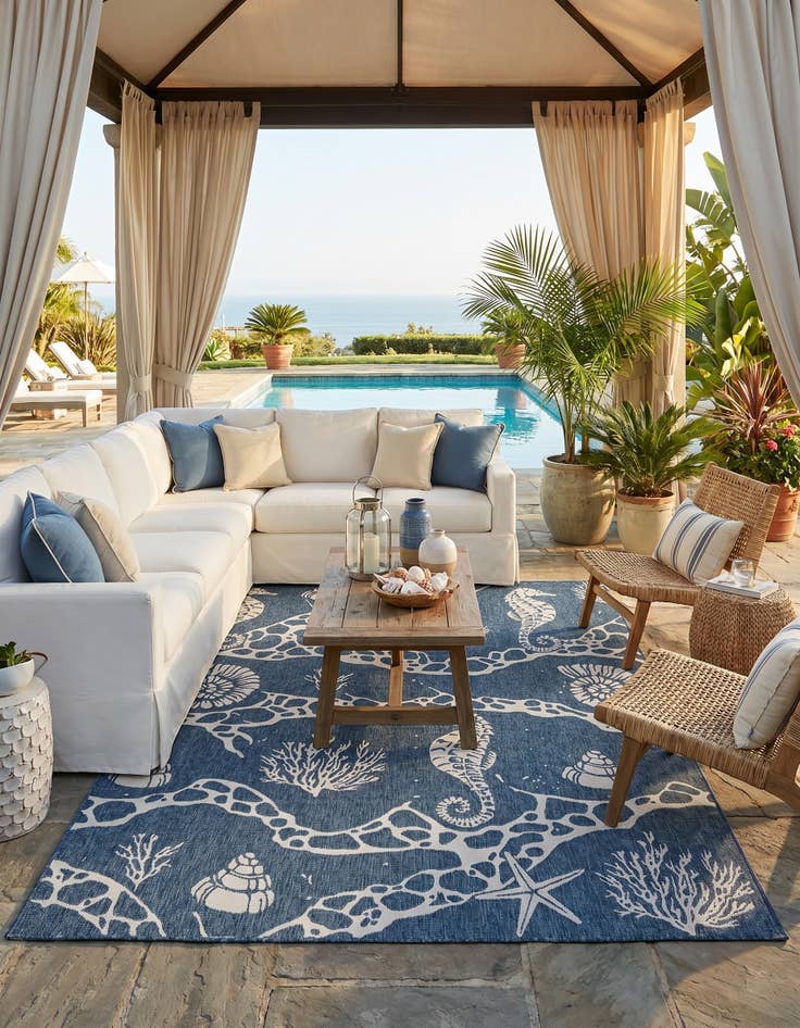 Detail image of 7' 10 x 10' Easy-Clean Coastal Indoor / Outdoor Rug