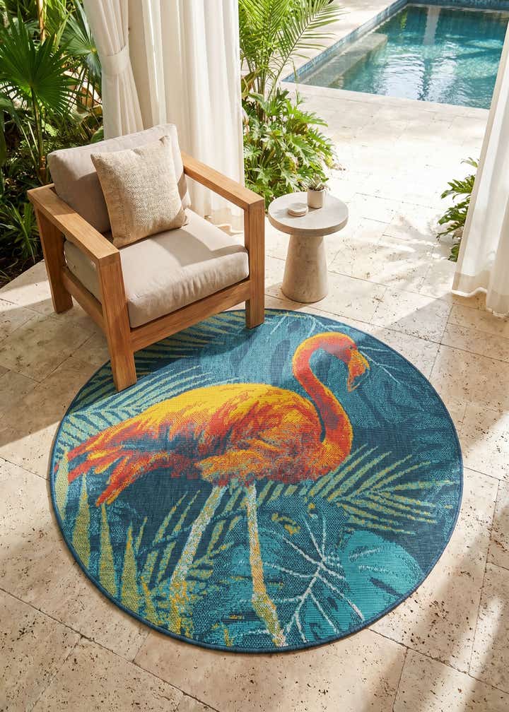 4' x 4' Easy-Clean Coastal Indoor / Outdoor Round Rug