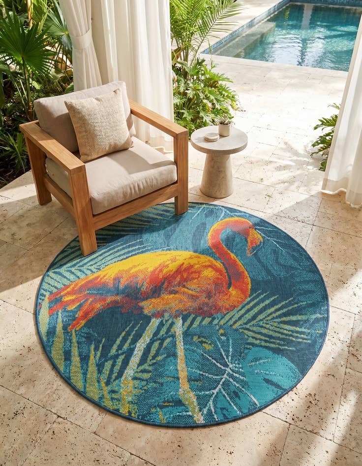 Detail image of 4' x 4' Easy-Clean Coastal Indoor / Outdoor Round Rug