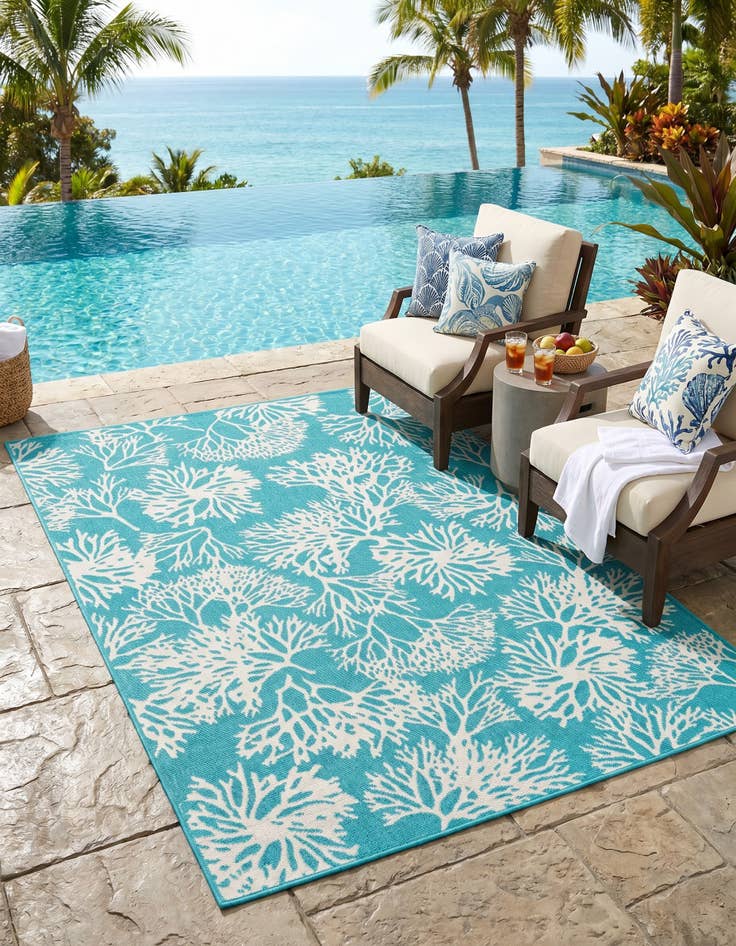 Detail image of 5' 3 x 8' Easy-Clean Coastal Indoor / Outdoor Rug