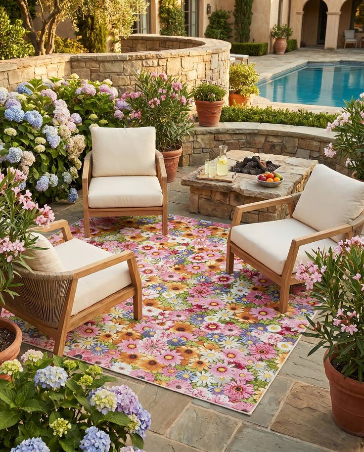 Detail image of 8' x 8' Easy-Clean Botanical Indoor / Outdoor Square Rug