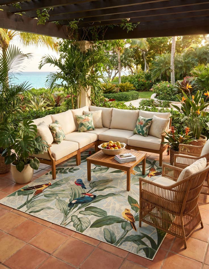 Detail image of 7' 10 x 7' 10 Easy-Clean Botanical Indoor / Outdoor Square Rug