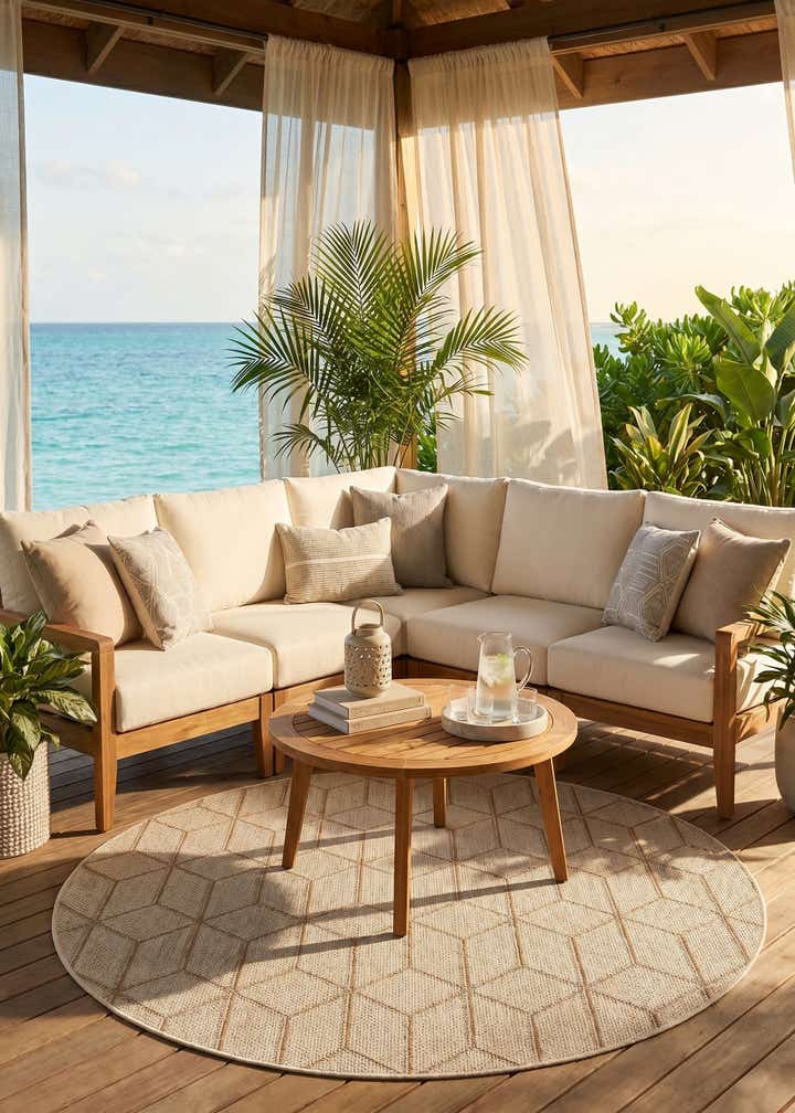 5' 3 x 5' 3 Easy-Clean Lattice Indoor / Outdoor Round Rug
