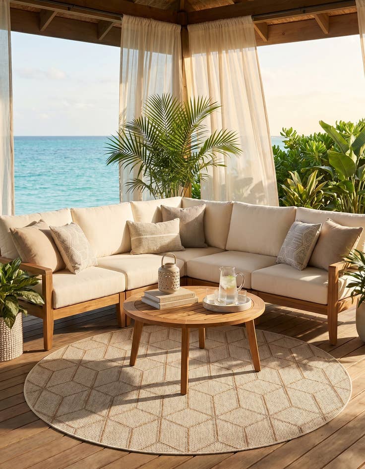 Detail image of 5' 3 x 5' 3 Easy-Clean Lattice Indoor / Outdoor Round Rug