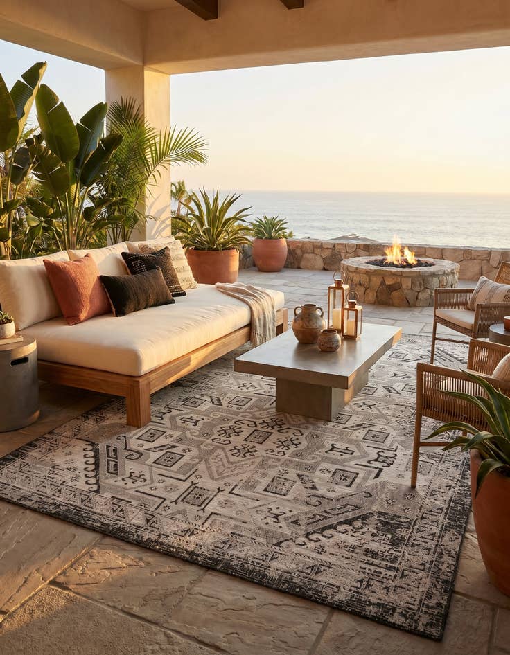 Detail image of 7' 10 x 11' Easy-Clean Aztec Indoor / Outdoor Rug