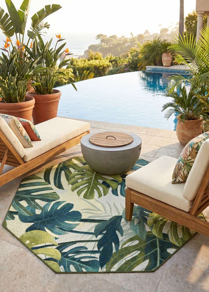 5' 3 x 5' 3 Easy-Clean Botanical Indoor / Outdoor Octagon Rug