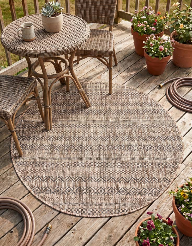Detail image of 3' x 3' Easy-Clean Striped Indoor / Outdoor Round Rug