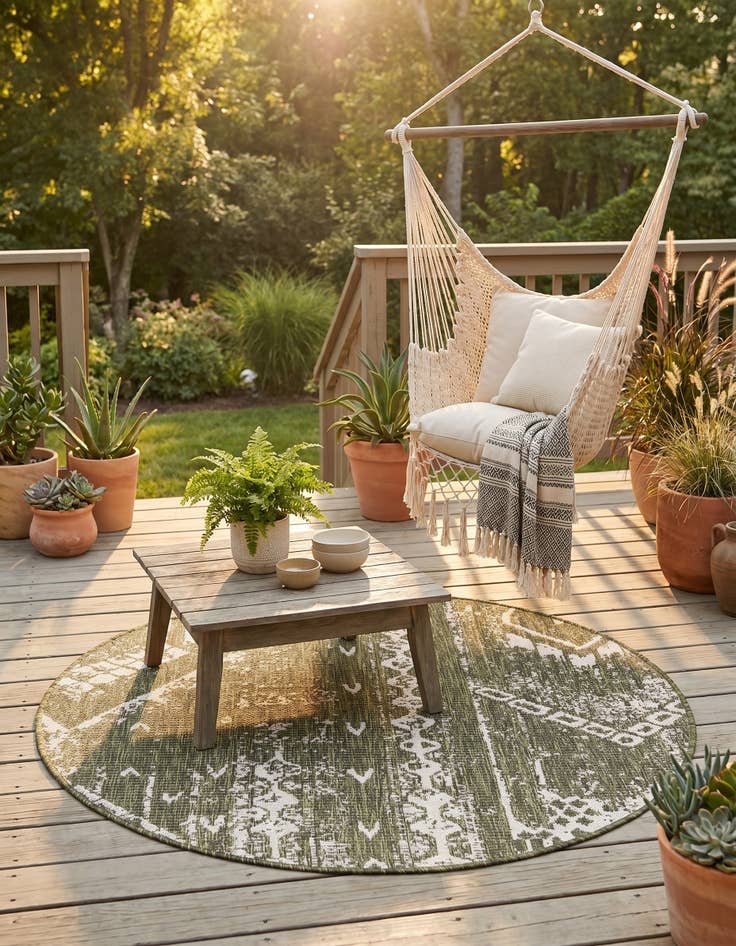 Detail image of 4' x 4' Easy-Clean Bohemian Indoor / Outdoor Round Rug