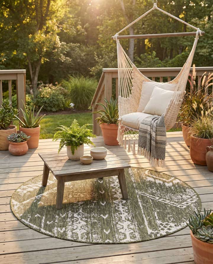 4' x 4' Easy-Clean Bohemian Indoor / Outdoor Round Rug