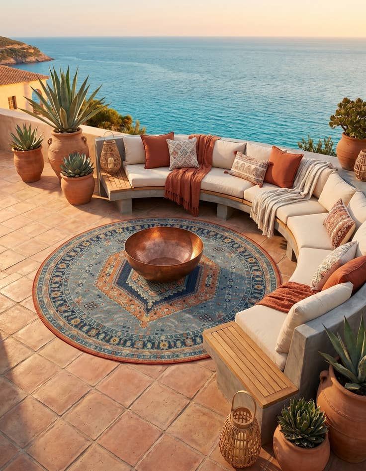 Detail image of 7' 10 x 7' 10 Easy-Clean Baja Indoor / Outdoor Round Rug